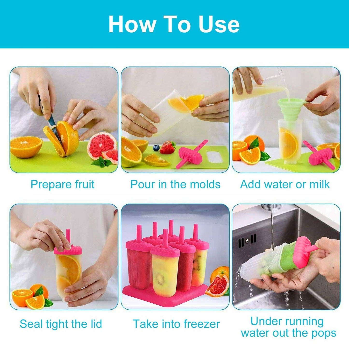 6Pcs Popsicle Molds Reusable Ice Cream DIY Ice Pop Maker Ice Bar Maker Plastic Popsicle Mold For Homemade Iced Snacks